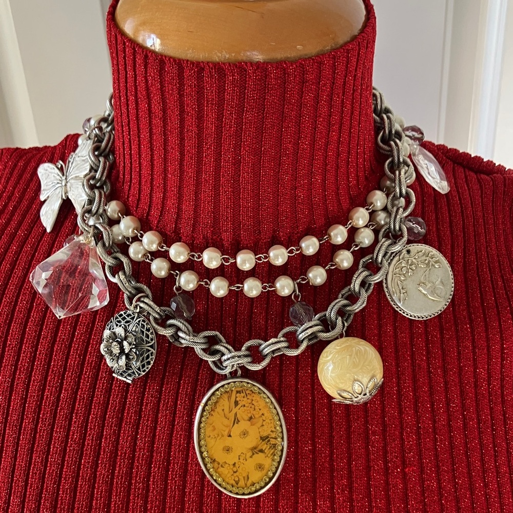 Elegant Silver and Gold Charm Necklace